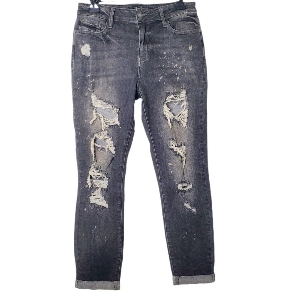 Judy Blue Black Wash Distressed Boyfriend Fit Jeans JB8867 Size 7/28